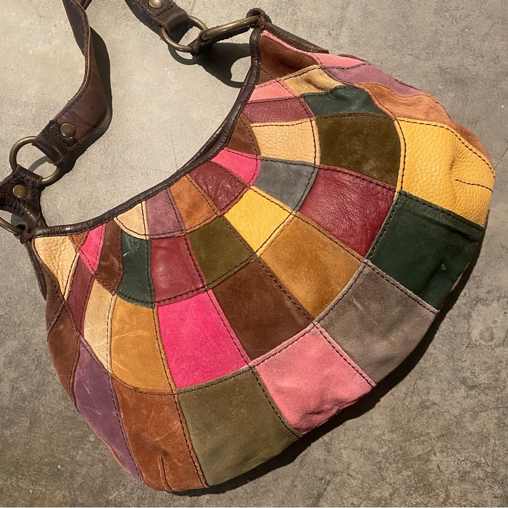 Lucky Brand Y2K Colorful Patchwork Hobo Shoulder Bag Leather Suede - Picture 5 of 12